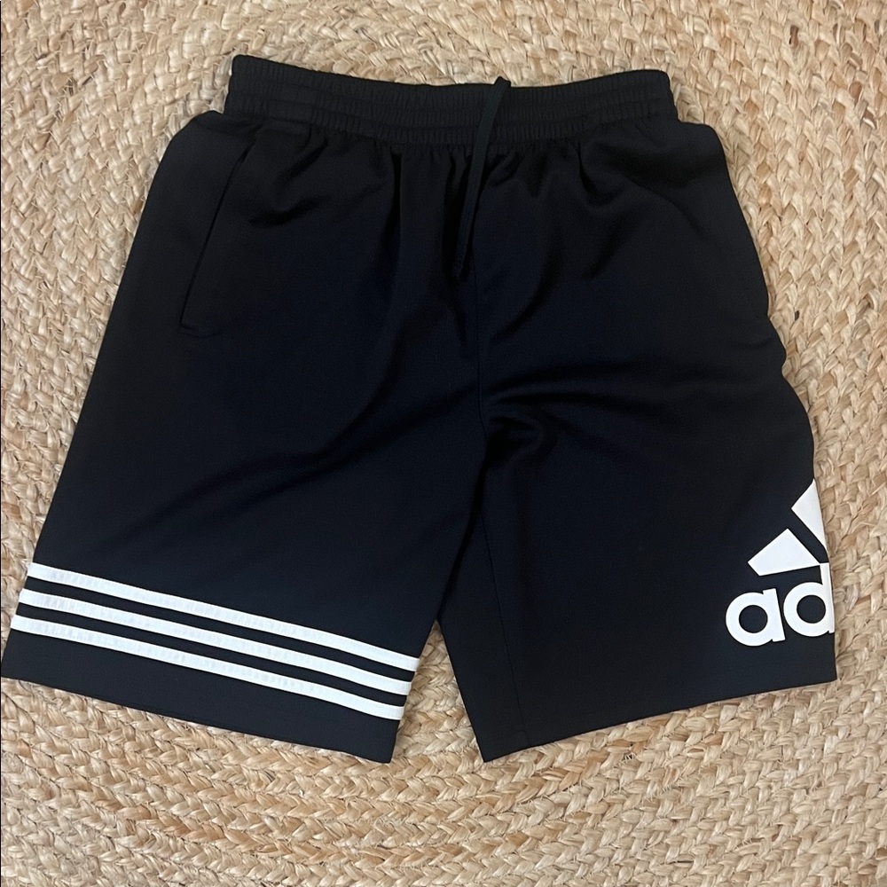 adidas boys Black Athletic Shorts with White Stripes